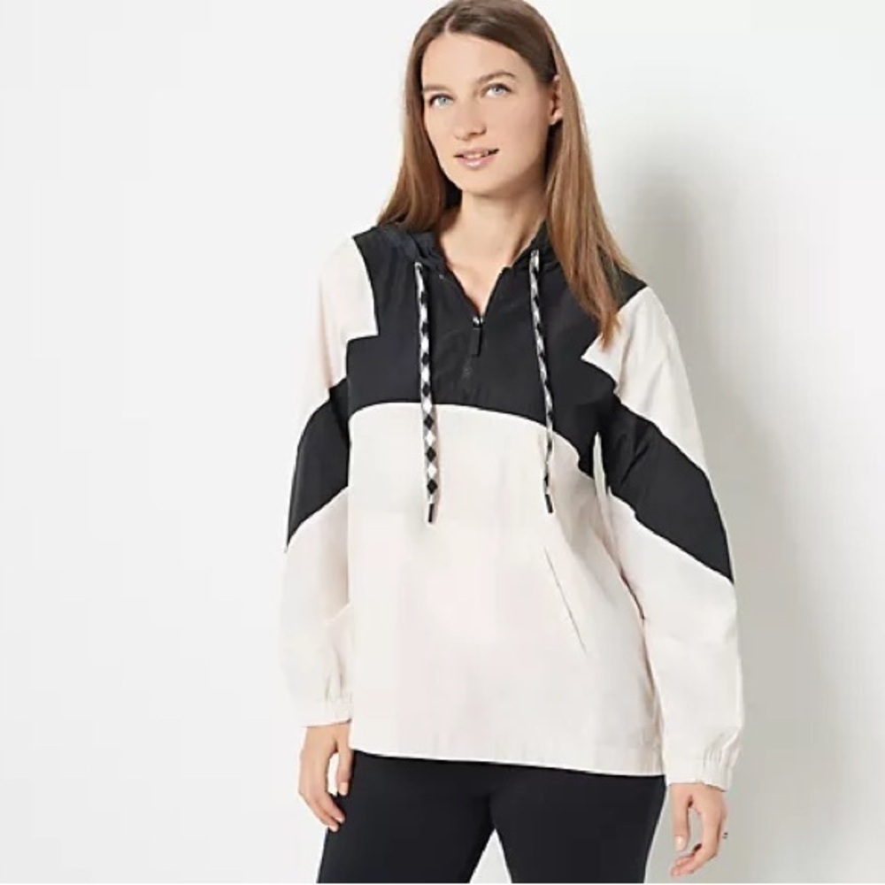 Susan Graver SG Sport Colorblocked Pullover Hooded Jacket sz S NEW # D586